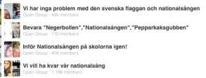 Facebook-grupper med nationalsångstema.