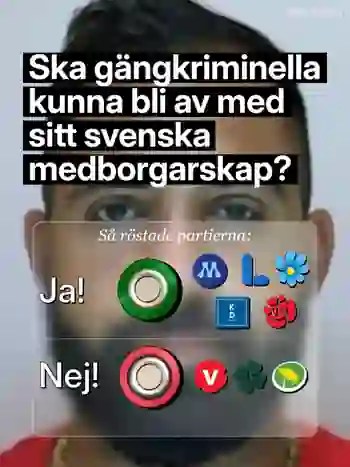 Moderaternas Facebook-annons om att grovt kriminella med dubbelt medborgarskap ska kunna bli av med sitt svenska medborgarskap, med ett polisfoto av Ismail Abdo.